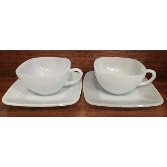 Set Of 2 Two Fire King Azurite Blue Charm 2 Cups And 2 Saucers Baby Pale Blue - Picture 1 of 6